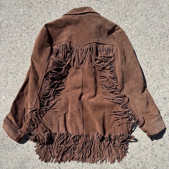 Vintage Brown Suede Fringe Western Jacket Womens Medium Planiformatic 70s Boho - Picture 5 of 9